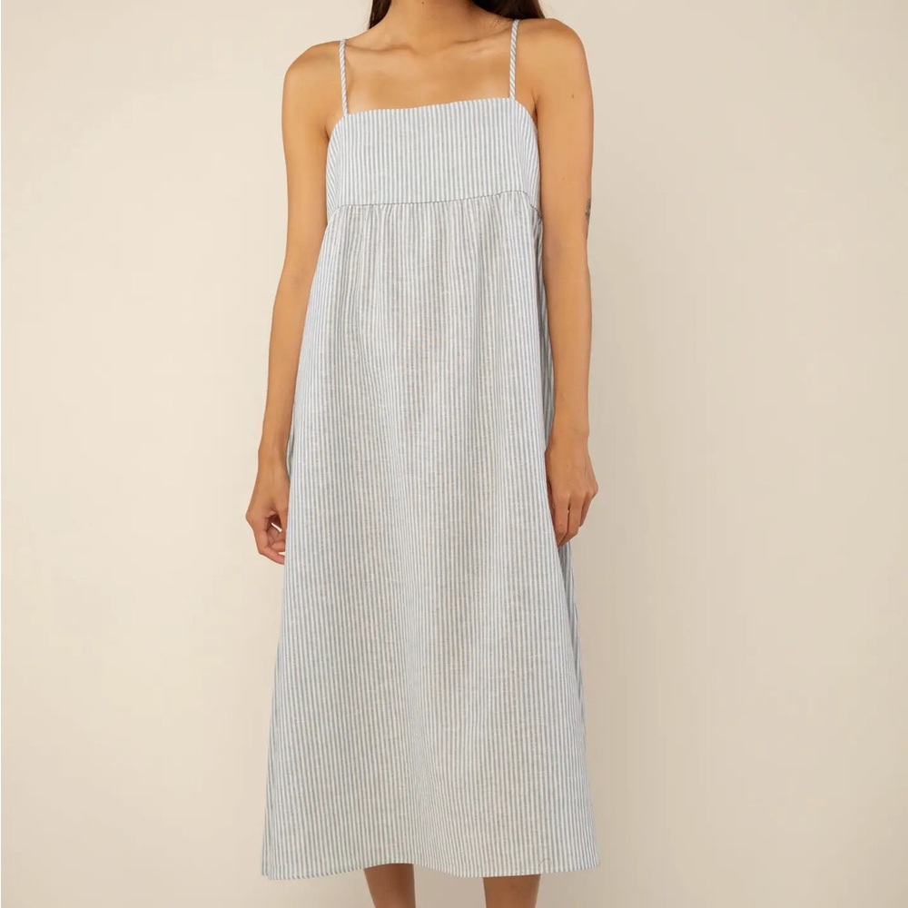 Striped Blue Midi Dress Linen Blend